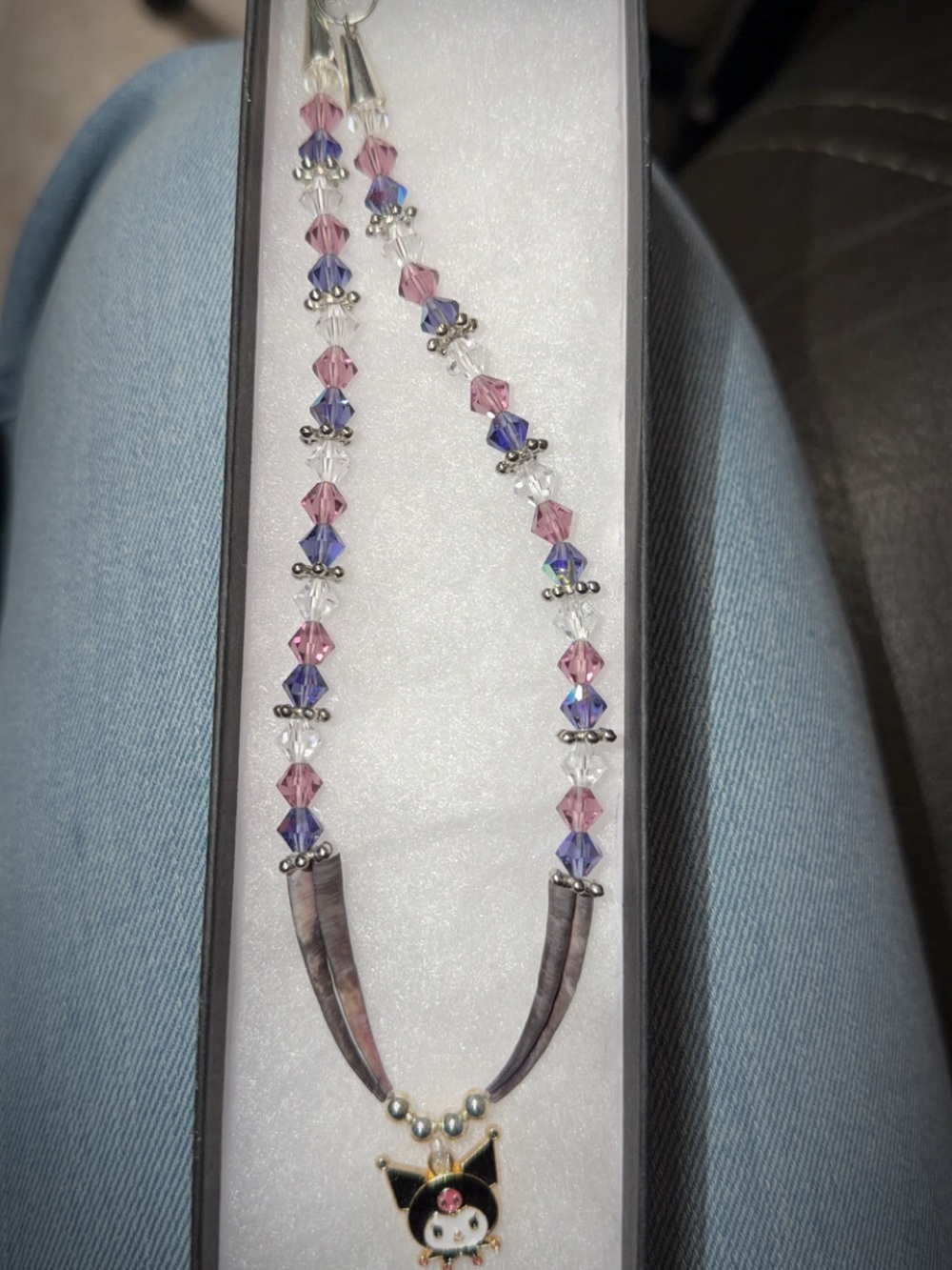 Pink and Purple Beaded Kuromi Pendant Necklace